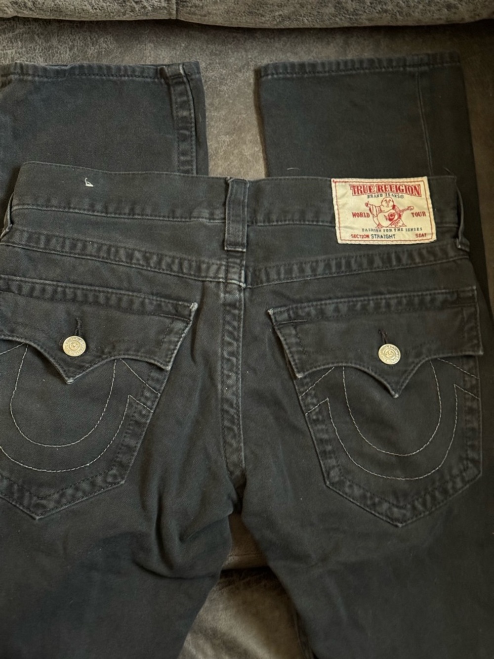 True Religion Women's Black Straight Leg Jeans with Flap Pockets
